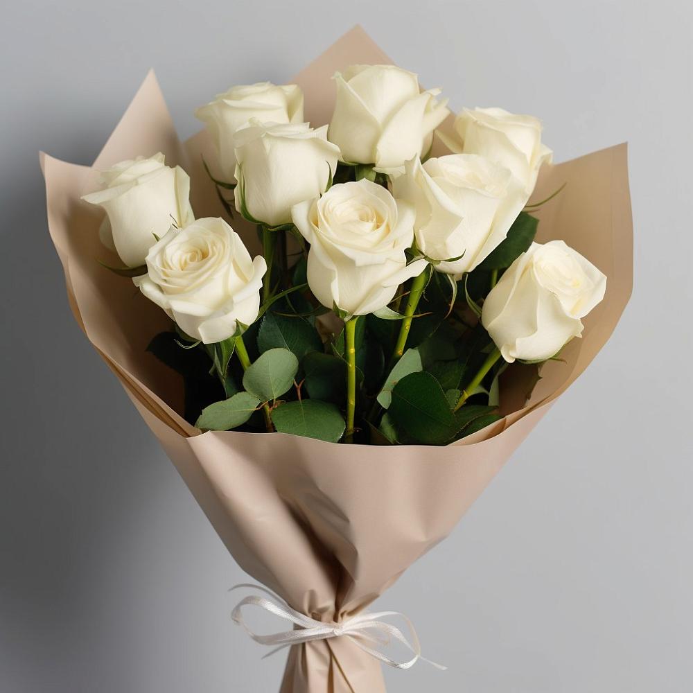 Букет 9 Белых роз Эдлесс Лав в Доргелях