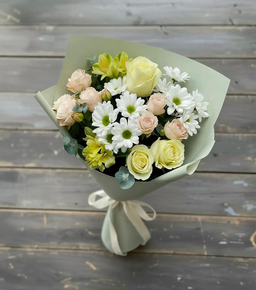 Букет цветов из: Альстромерии, Розы и Хризантемы в Доргелях