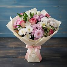 Букет цветов из:  Хризантемы, Альстромерии и Розы #REPLACE_PRED# Доргелях