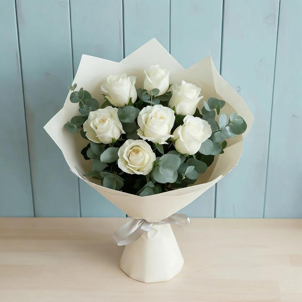 Букет Белые розы в Эвкалипте в Доргелях