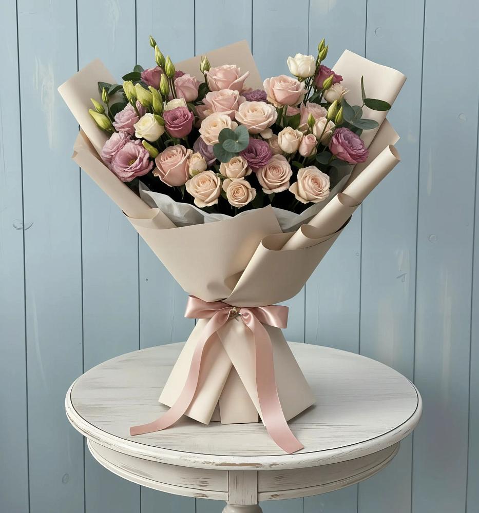 Букет цветов из: Розы и Лизиантусы в Доргелях