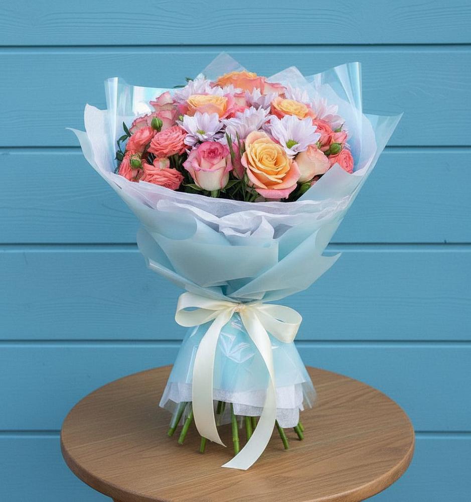 Букет цветов из: Хризантемы и Розы в Доргелях