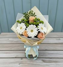 Букет цветов из:  Герберы, Розы и Хризантемы #REPLACE_PRED# Доргелях