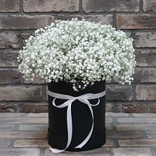 Цветочная композиция из Гипсофила в шляпной коробке в Доргелях