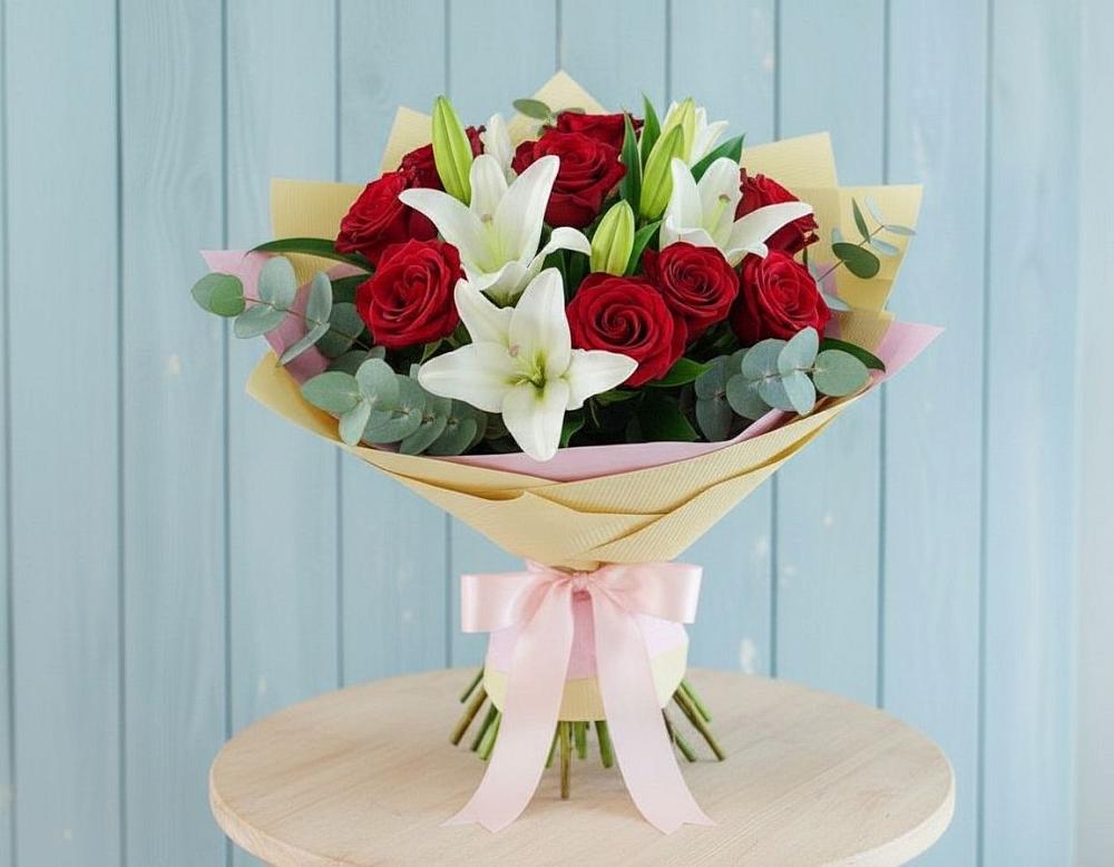 Букет цветов из: Лилии и Розы в Доргелях